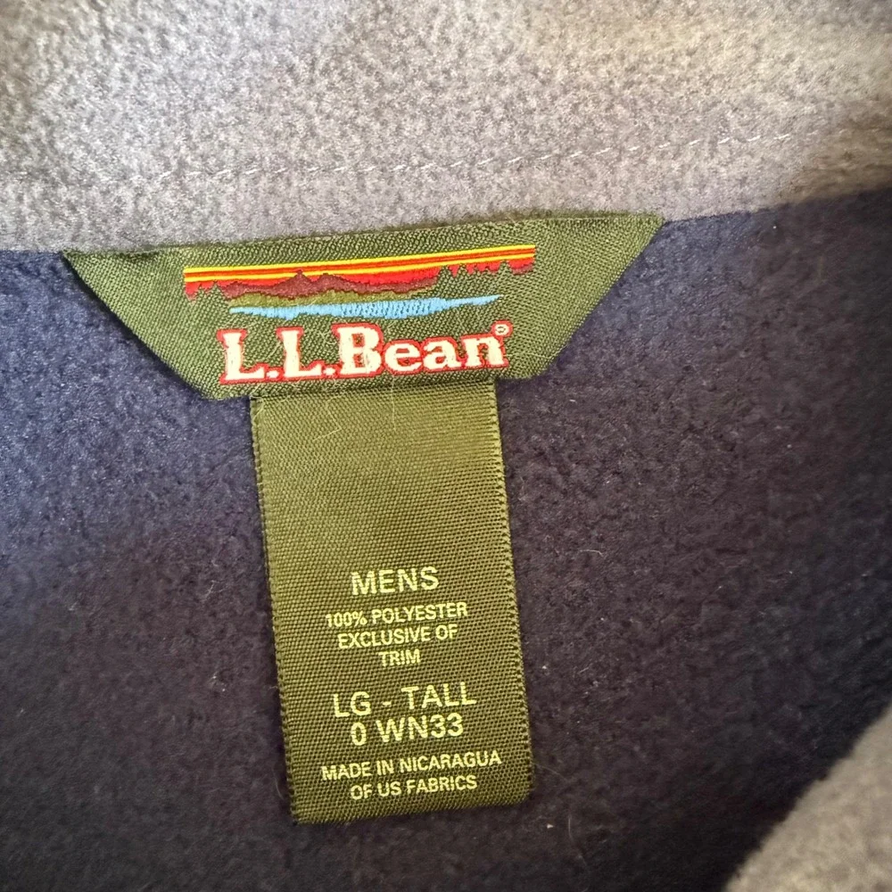 LL Bean Mens Fleece Vest Navy Blue Full Zip Mock Neck Large Tall 0WN33